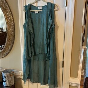Chic Teal Layered Sleeveless tank and duster